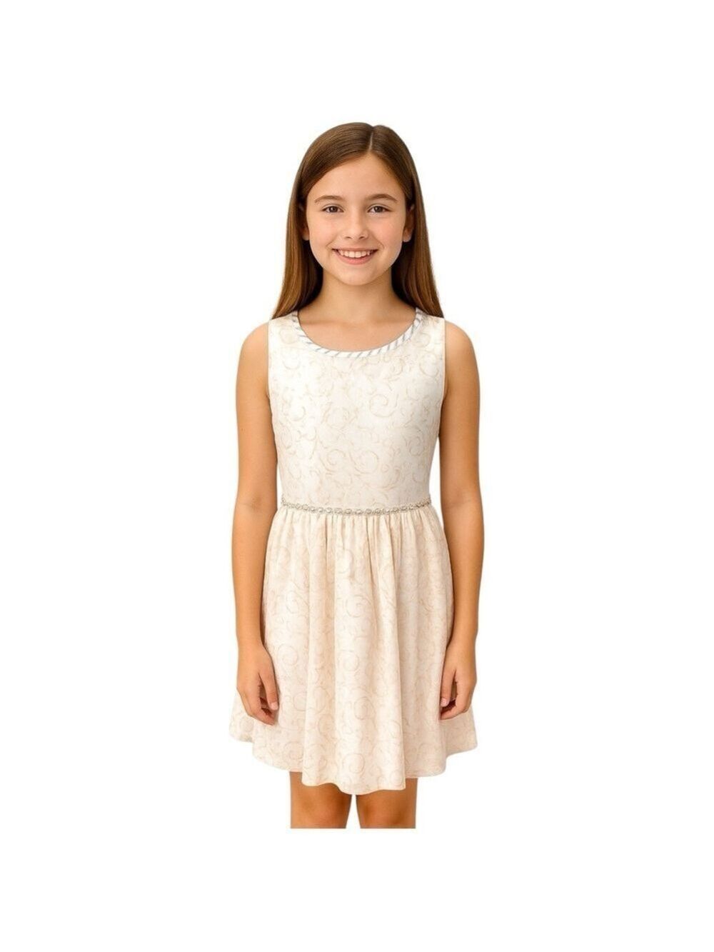 Rare Editions Girl’s Size 12 Holiday Flower Girl White Gold Rhinestone Dress